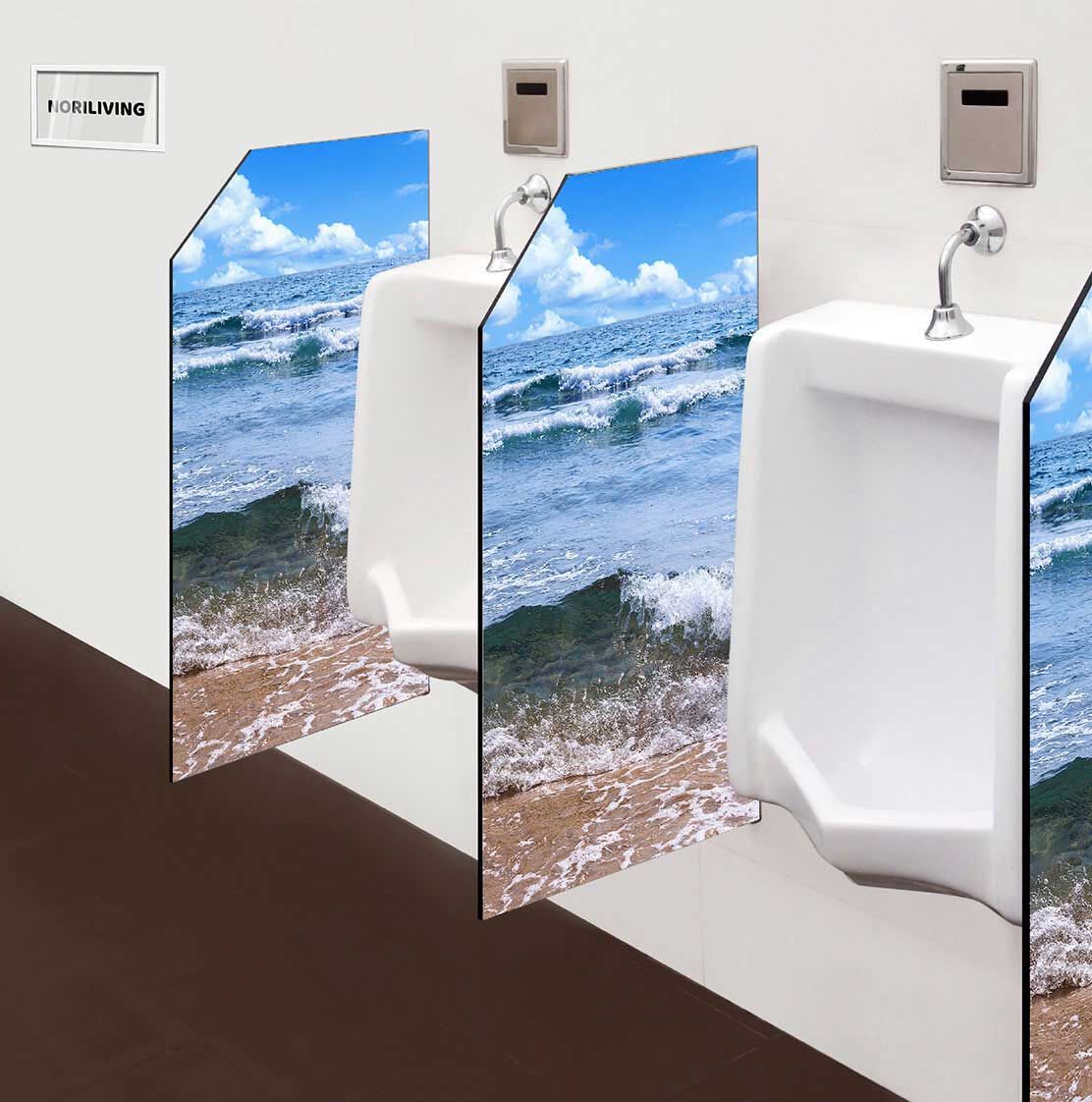 in der Toilette eingebaute Schamwand mit Motiv Welle mit Strand 988