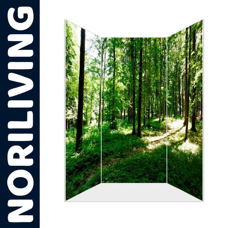Dreiteiliger Raumteiler mit Fotodruck eines grünen Waldes von Noriliving