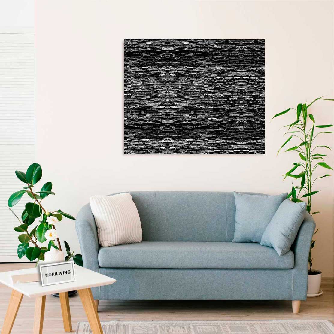 Wandbild über dem Sofa mit Motiv Steinverblender Schiefer schwarz 3441b