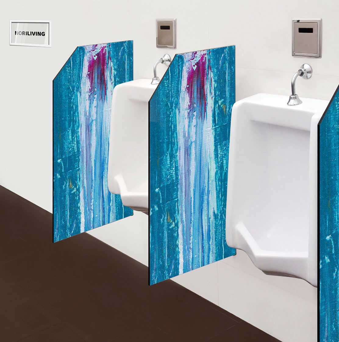 in der Toilette eingebaute Schamwand mit Motiv Ölfarben-Hintergrund mit blauen Pinselstrichen 422