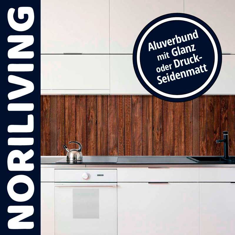 Moderne Küche mit Aluverbund Wandverkleidung in Holzoptik, angeboten von Noriliving