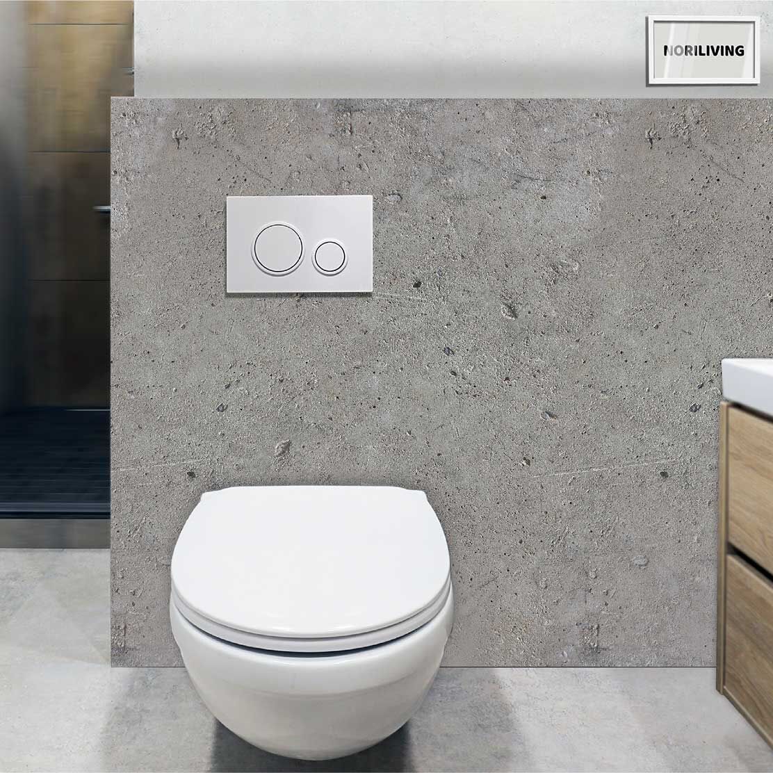 im WC eingebaute Toilettenrückwand mit Motiv Rauer Beton 041