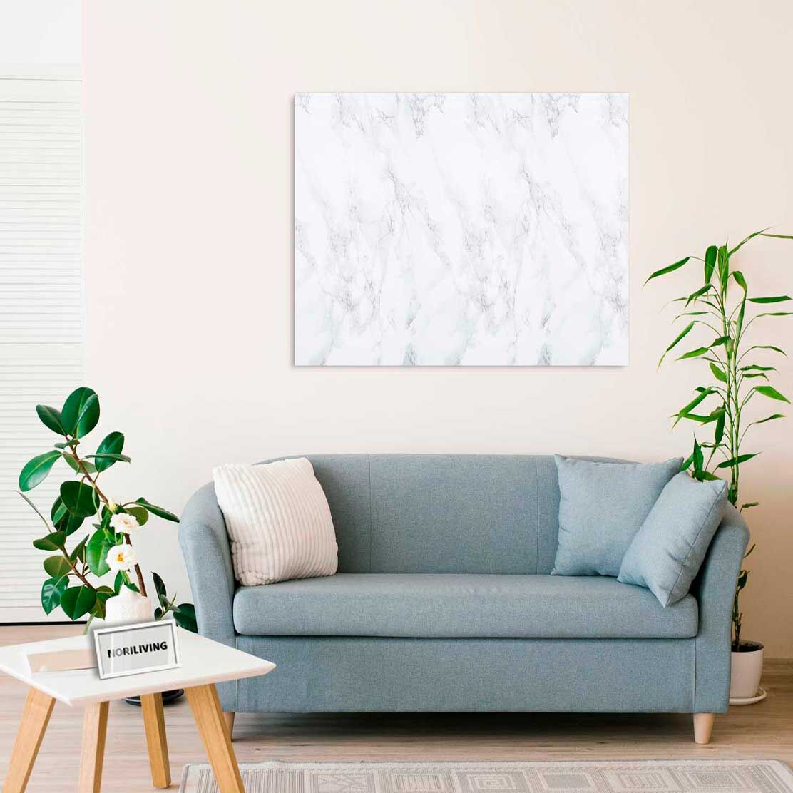 Wandbild über dem Sofa mit Motiv Marmor weiß 254