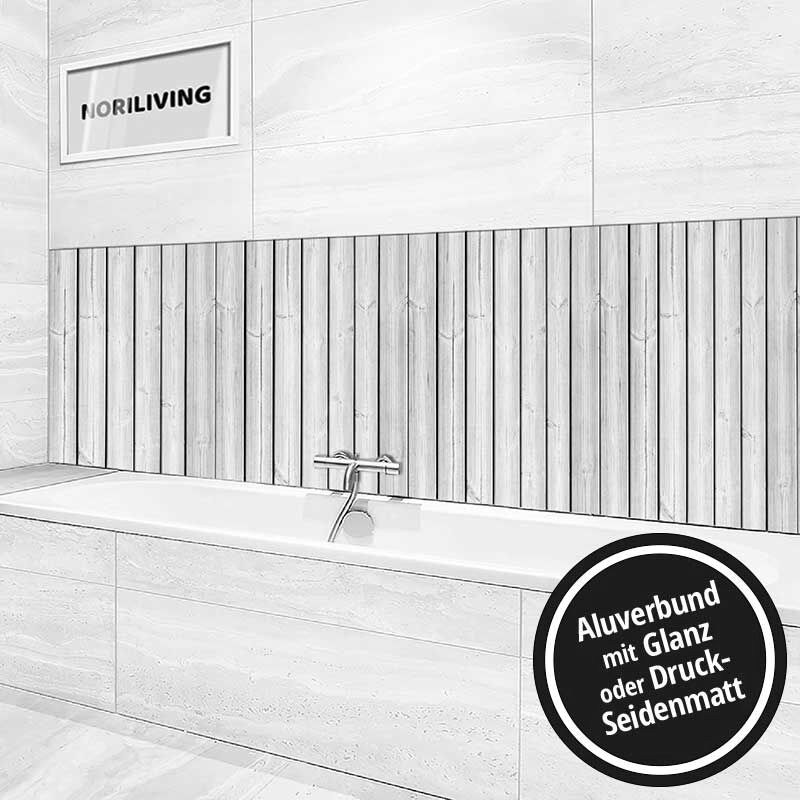 Ansicht des Badrückwand-Motivs weiß lasierte Holzbretter 005 schwarz-weiß Höhe zentriert