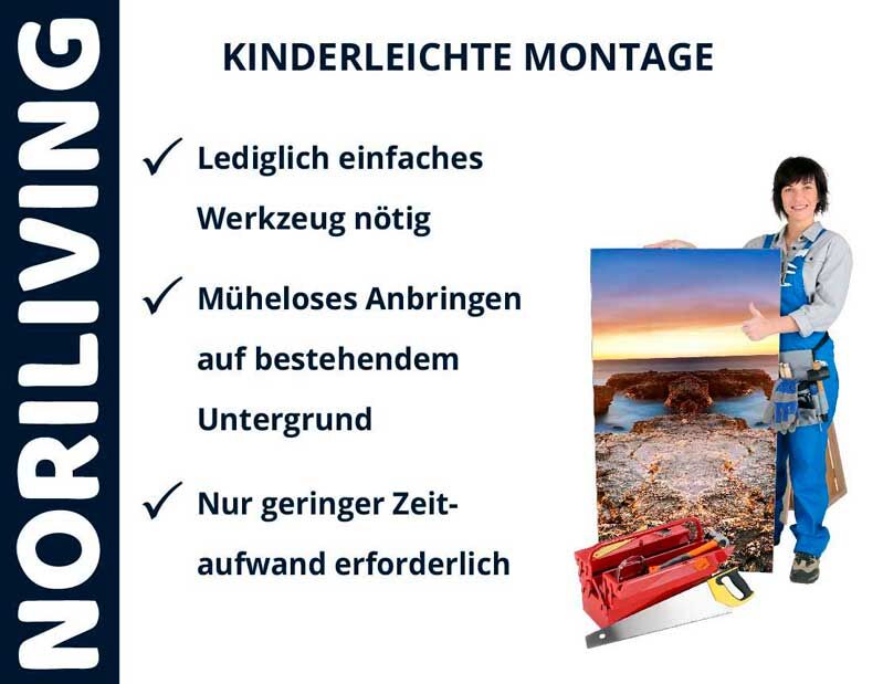 Person zeigt einfache Montage mit Noriliving-Produkt, keine speziellen Werkzeuge erforderlich