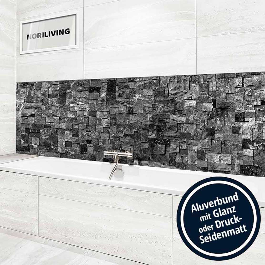 Ansicht des Motivs Badrückwand Alu Steinwand Mosaik dunkelgrau 209c Höhe zentriert