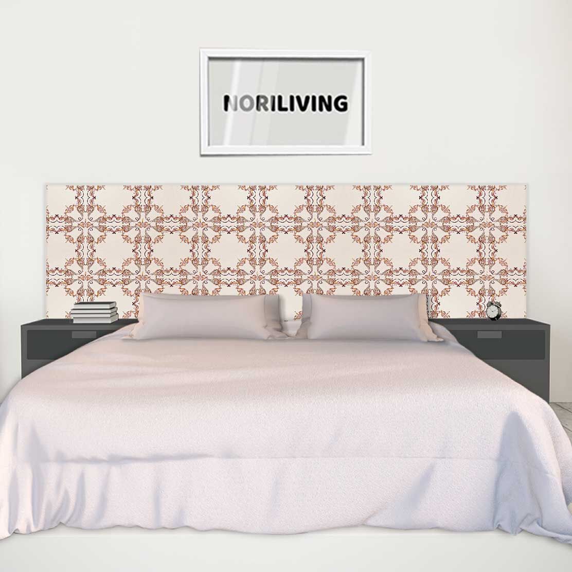im Schlafzimmer eingebaute Bettrückwand mit Motiv Fliesen Pastellfarben 901