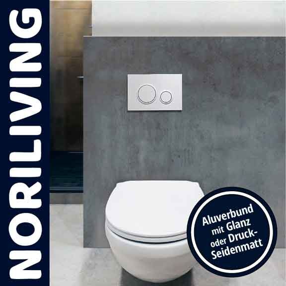 Toilette mit elegantem Design und einer glänzenden oder seidenmatten Aluverbundplatte von NoriLiving