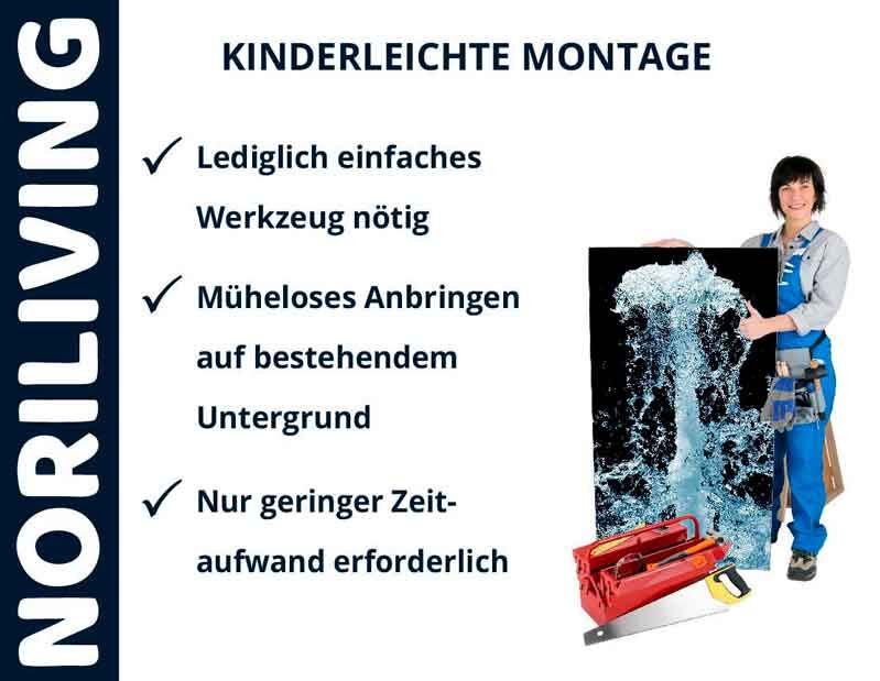 Person präsentiert Wanddekor mit Werkzeug für einfache Montage