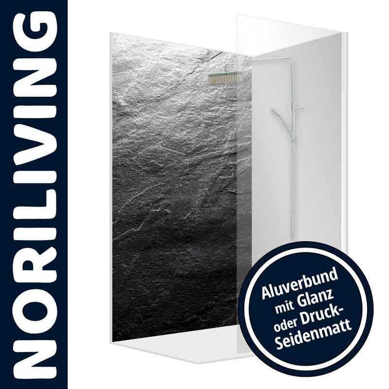 Produktbild einer NORILIVING Aluverbund-Platte in Steinoptik mit Glanz oder Druck-Seidenmatt-Option