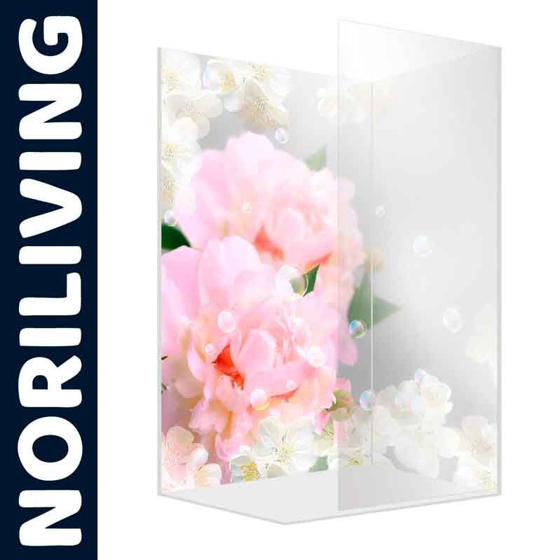 Elegante Duschwand von Noriliving mit rosa Blumenmotiv