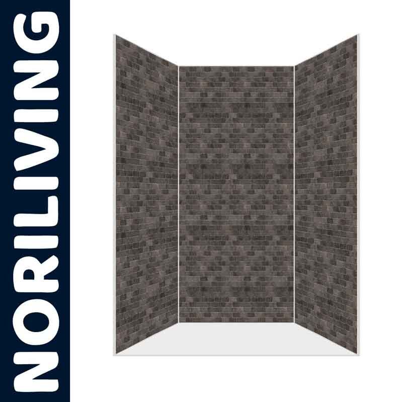 Noriliving Duschwand-Set, Ziegelwand-Optik, graue Fliesen, moderne Badezimmerdekoration
