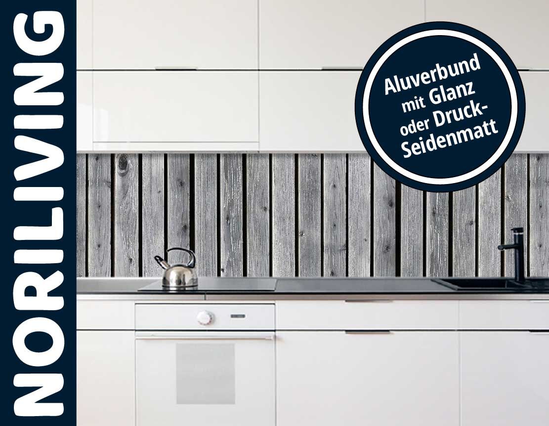 in der Küche eingebaute Küchenrückwand mit Motiv Grauer Bretterzaun 016