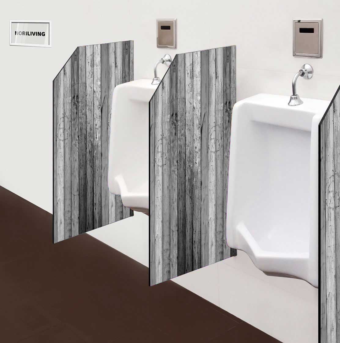 in der Toilette eingebaute Schamwand mit Motiv Bunter Holzzaun 625 schwarz-weiß