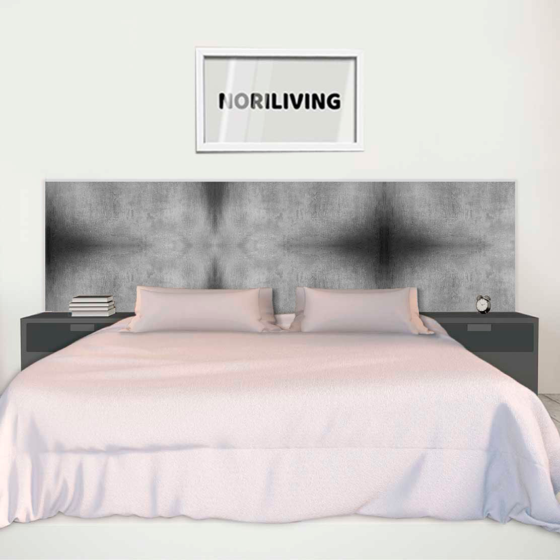 im Schlafzimmer eingebaute Bettrückwand mit Motiv Graue Wandfläche 861 schwarz-weiß