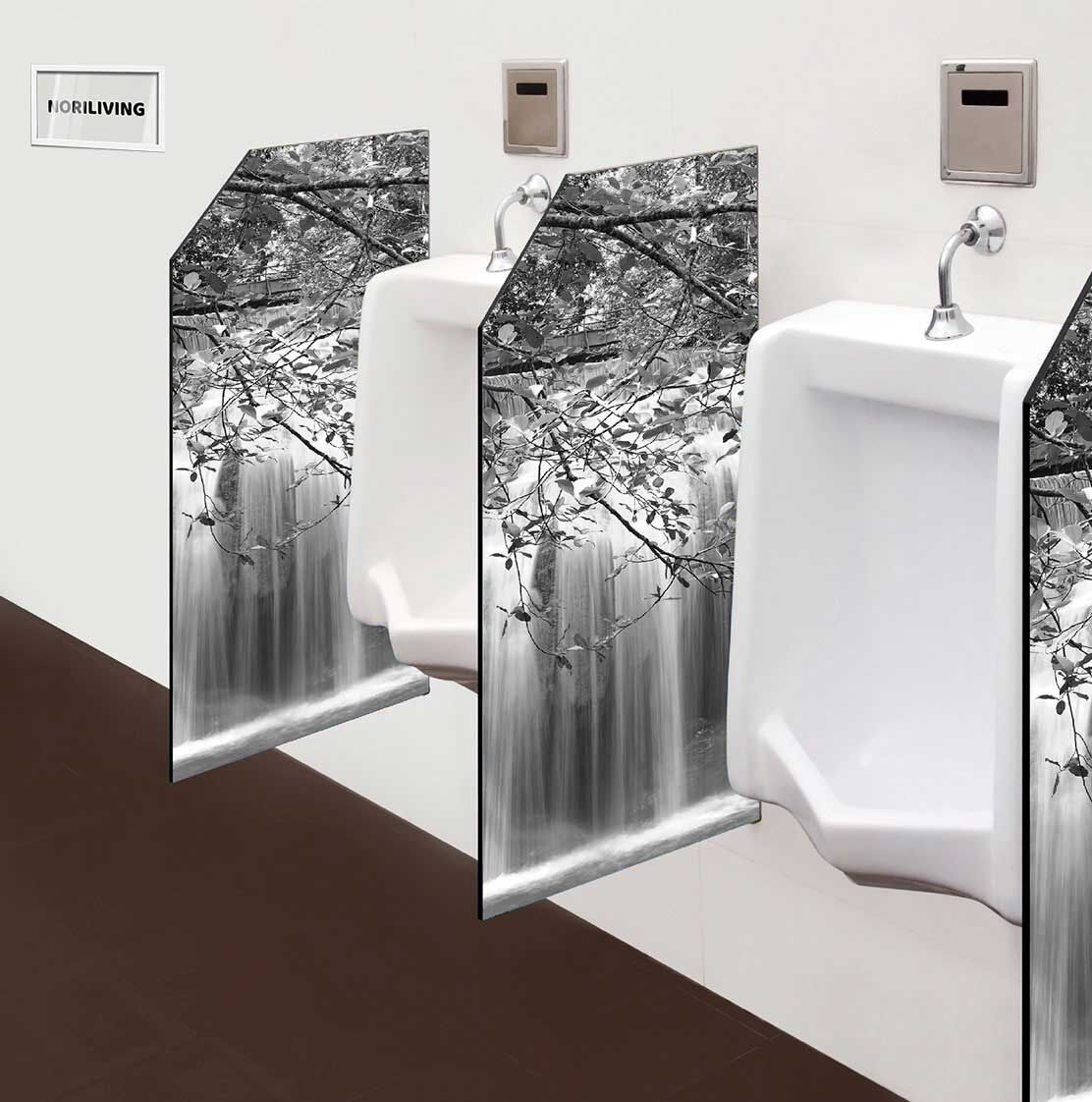 in der Toilette eingebaute Schamwand mit Motiv Kanchaburi Wasserfall 503 schwarz-weiß