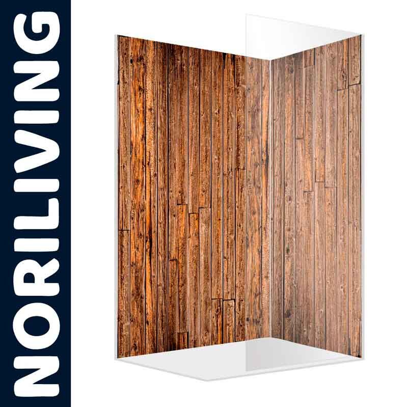 Bild einer dekorativen Duschwand mit Holzoptik von Noriliving