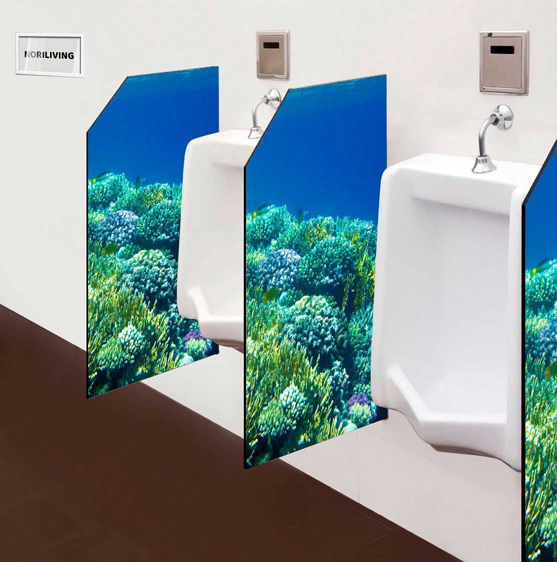 in der Toilette eingebaute Schamwand mit Motiv Fische im Meer 054