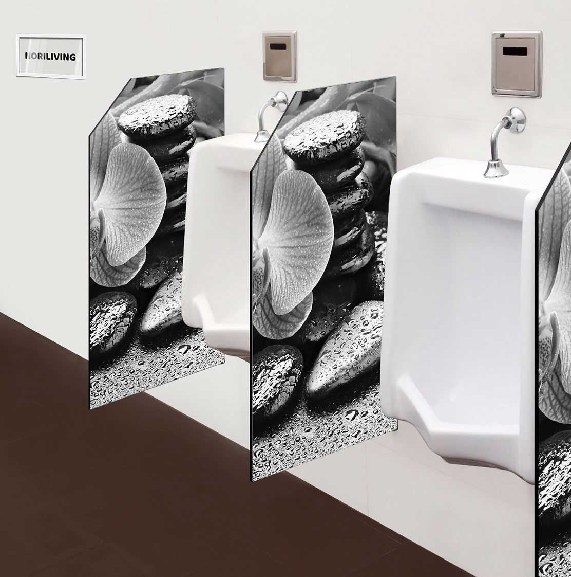 in der Toilette eingebaute Schamwand mit Motiv Zen Steine mit Orchidee und Bambus 890 schwarz-weiß