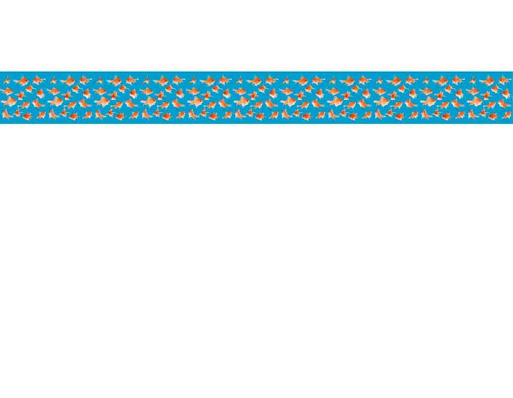Lange, schmale dekorative Kulisse für Aquarien mit orangefarbenen Goldfischen auf einem blauen Hintergrund.