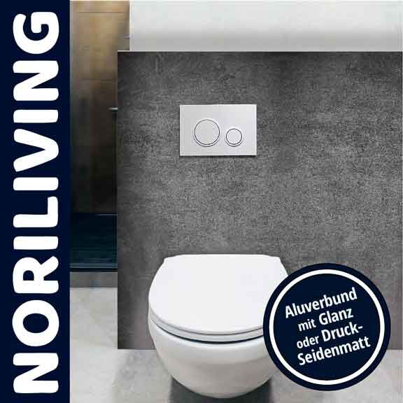 Modernes WC von NORILIVING mit Aluverbund-Oberfläche in Glanz oder Druck-Seidenmatt Optik