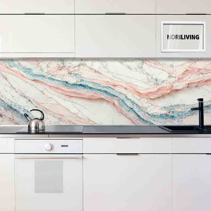 in der Küche eingebaute Küchenrückwand Profiline mit Motiv Marmor rosé-azurblau 074