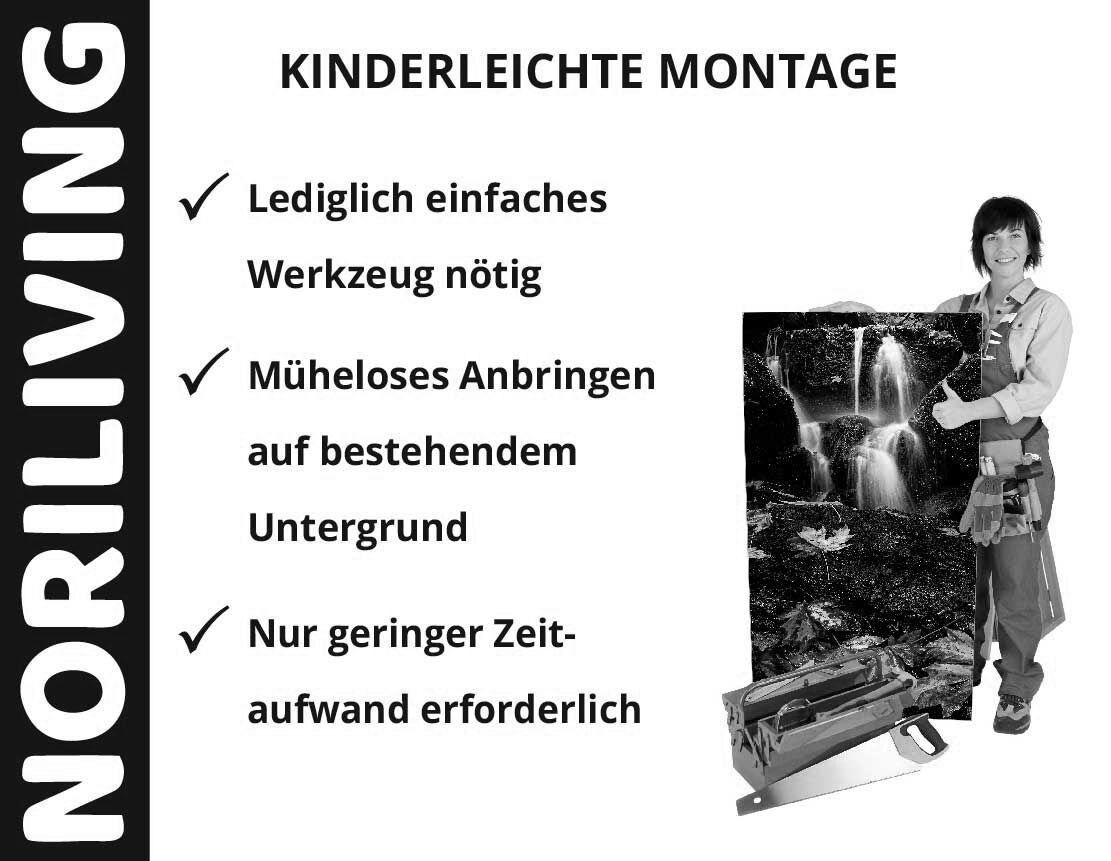 Aufzählung der Vorteile einer Badrückwand aus Aluverbund