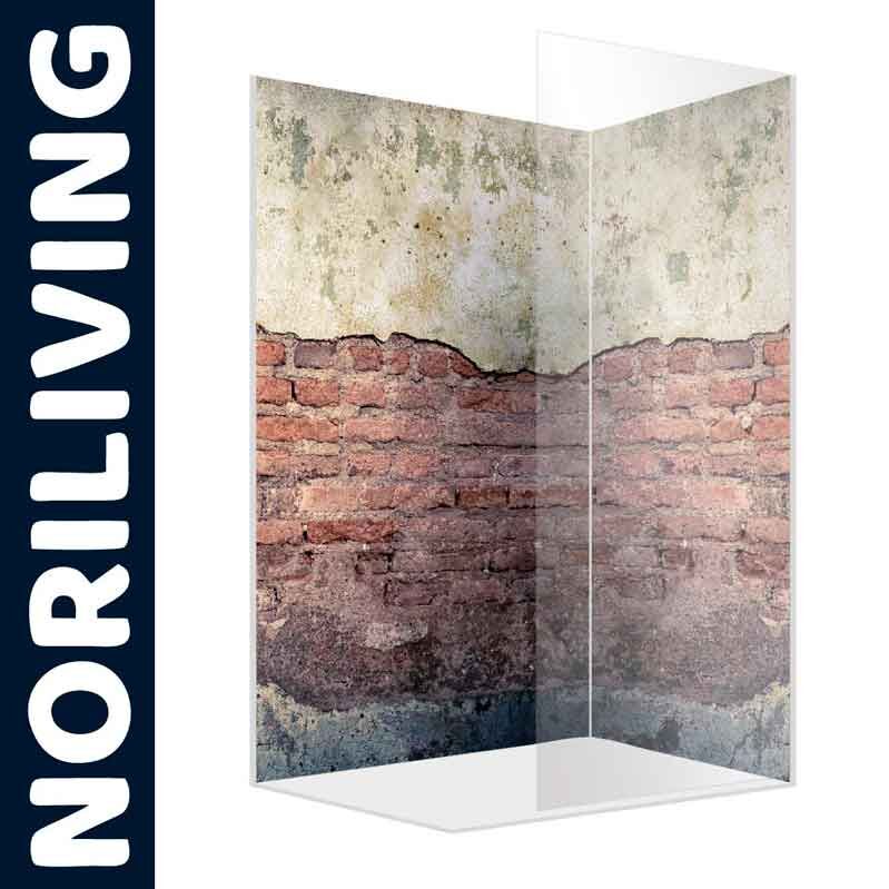 Dekorative Duschrückwand mit antikem Backsteinmuster von NORILIVING, passend für moderne Badezimmer