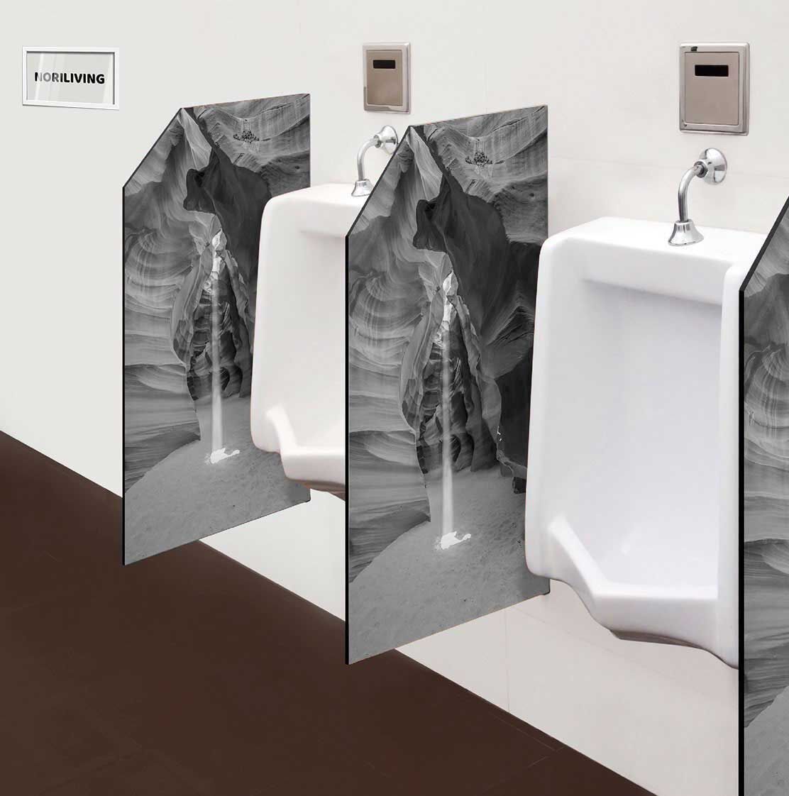 in der Toilette eingebaute Schamwand mit Motiv Schlitzschlucht in den USA 505 schwarz-weiß