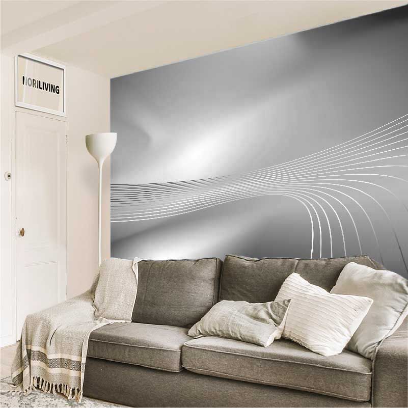 im Wohnzimmer eingebaute Wohnzimmerrückwand mit Motiv Schattierungen in blau mit feinem Strich 028 schwarz-weiß