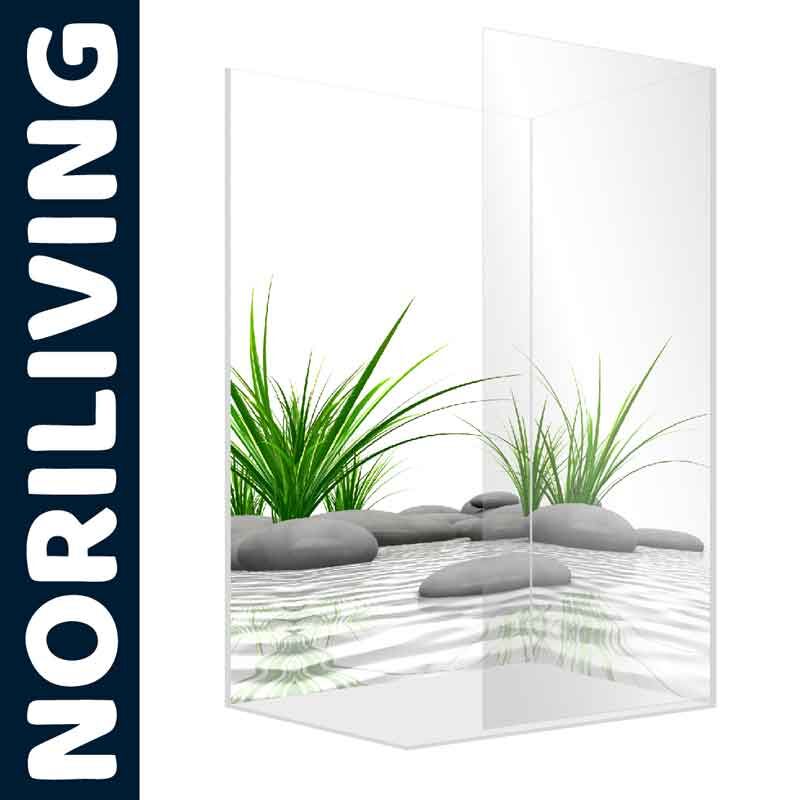 Moderner Duschschutz mit elegantem Pflanzen- und Steindesign von NORILIVING