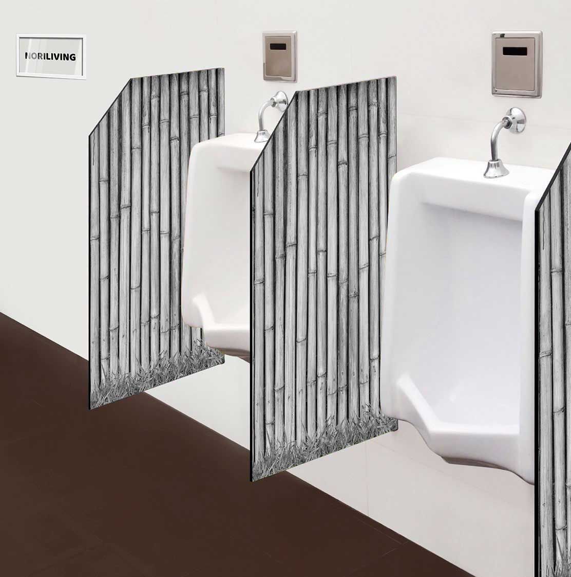 in der Toilette eingebaute Schamwand mit Motiv Bambus und Wiese 571 schwarz-weiß