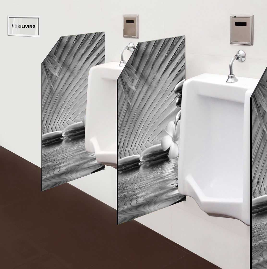 in der Toilette eingebaute Schamwand mit Motiv Zen Steine mit weißer Orchidee 125 schwarz-weiß