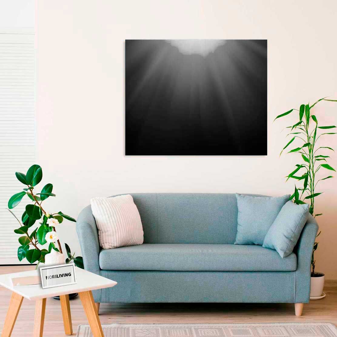 Wandbild über dem Sofa mit Motiv Lichteinfall Unterwasser 116 schwarz-weiß