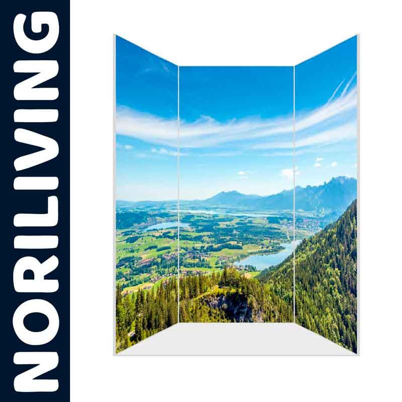 Dreiteiliger Raumteiler von Noriliving mit einem eindrucksvollen Alpenpanorama
