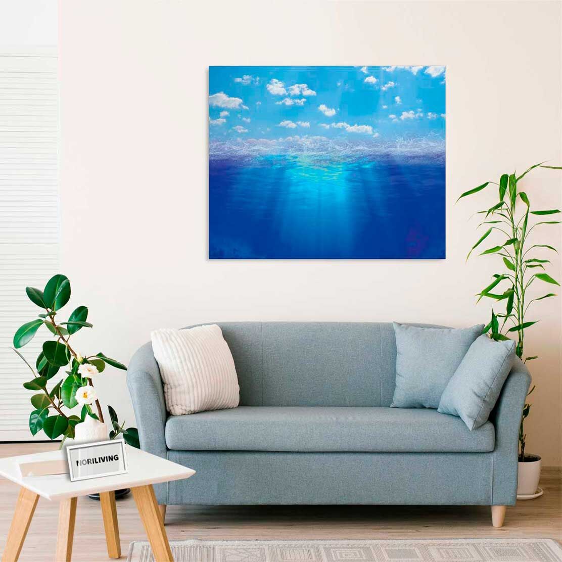 Wandbild über dem Sofa mit Motiv Unterwasser in der Tiefe 927b