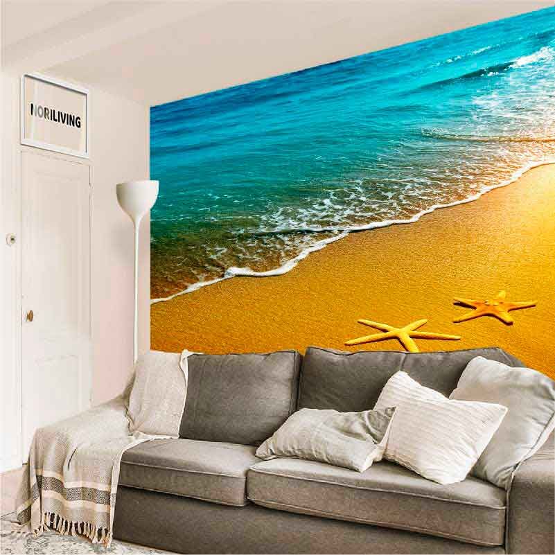 Wohnzimmerrückwand Alu Seesterne am Strand 077