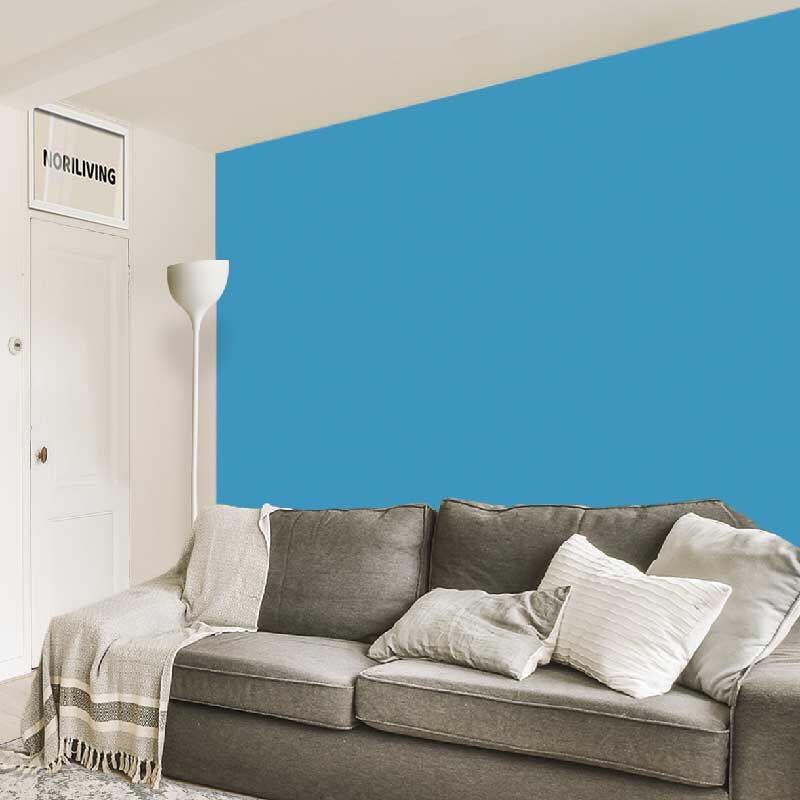 im Wohnzimmer eingebaute Wohnzimmerrückwand mit Motiv Unifarbe Blau 2325
