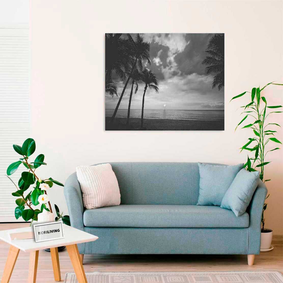 Wandbild über dem Sofa mit Motiv Sonnenuntergang am Strand 167 schwarz-weiß