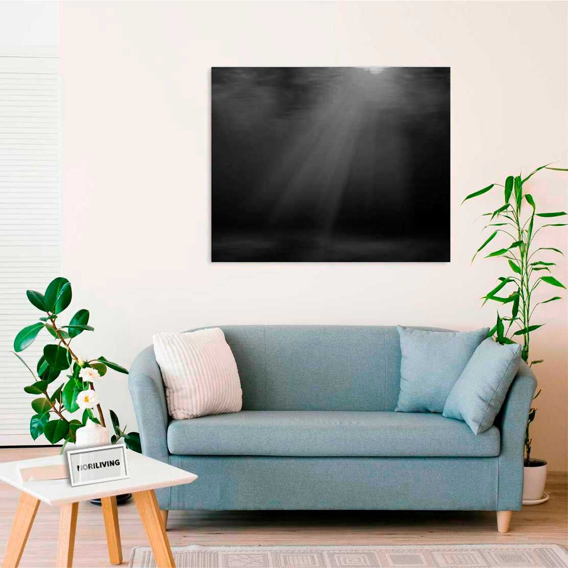 Wandbild über dem Sofa mit Motiv Lichteinfall Unterwasser 099 schwarz-weiß