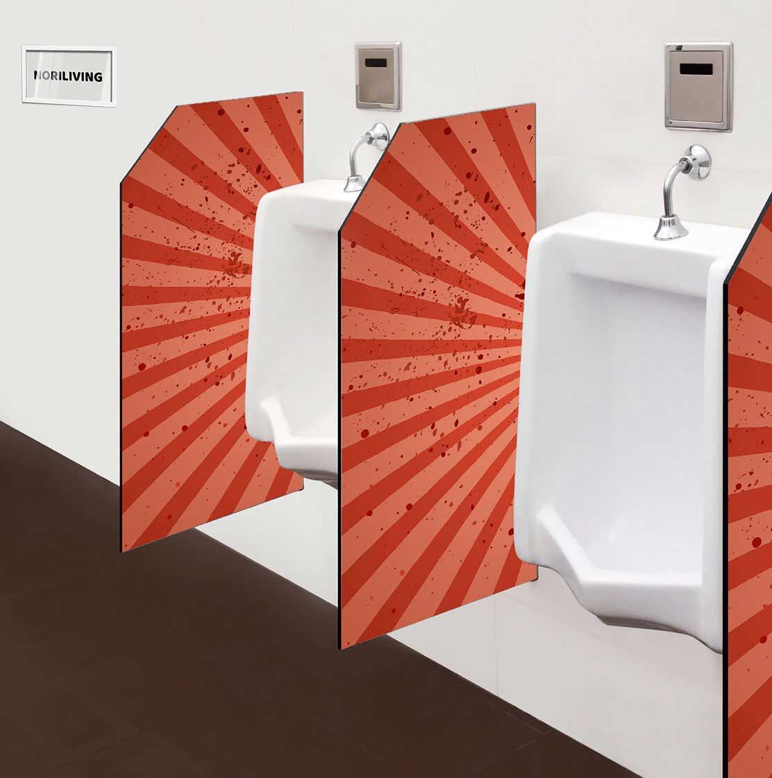 in der Toilette eingebaute Schamwand mit Motiv rötliches Strahlenmuster 163