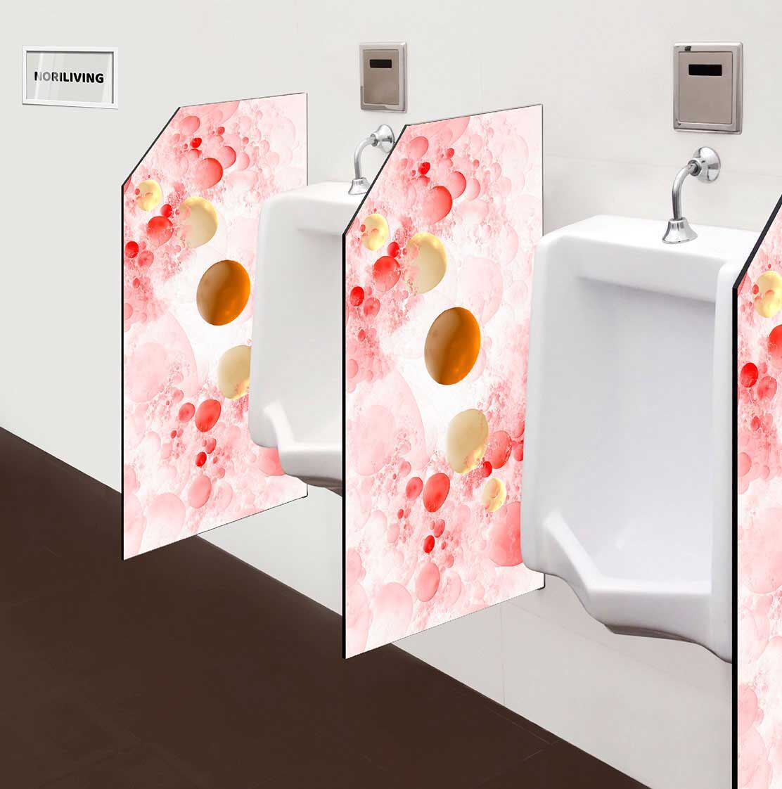 in der Toilette eingebaute Schamwand mit Motiv mehrfarbige Vollkugeln in verschiedenen Formen 784