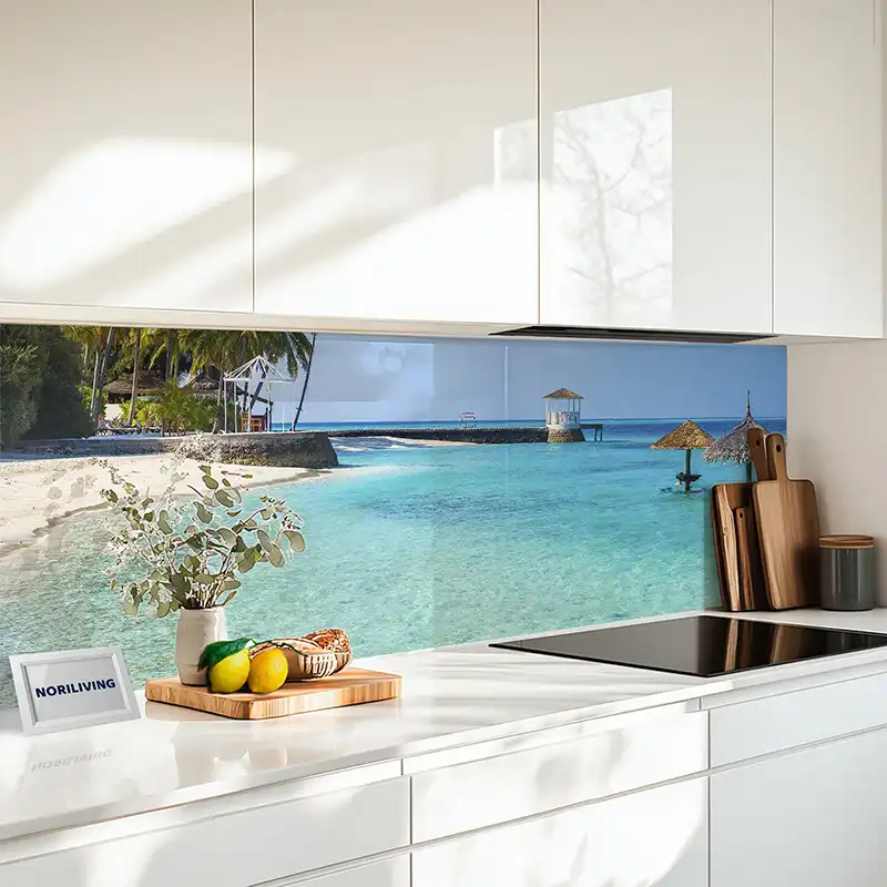 Küchenrückwand Alu Palmen am Sandstrand Mauritius 583