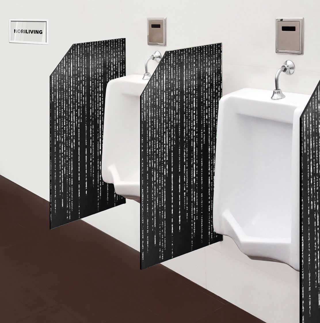 in der Toilette eingebaute Schamwand mit Motiv grünes Matrixthema als Hintergrund 934 schwarz-weiß