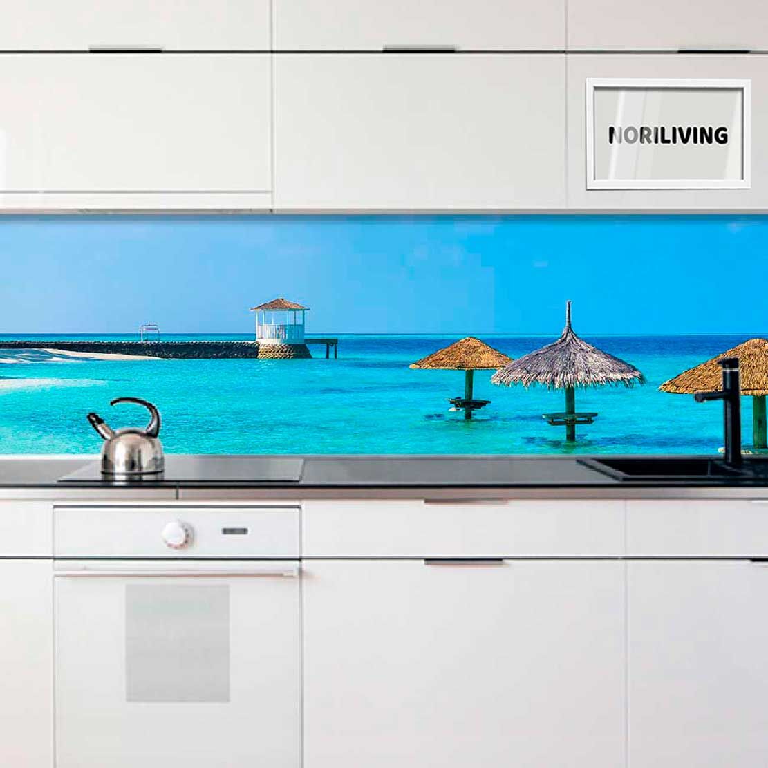 Küchenrückwand Alu Palmen am Sandstrand Mauritius 583