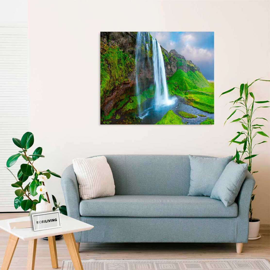 Wandbild über dem Sofa mit Motiv Seljalandsfoss-Wasserfall Island 917