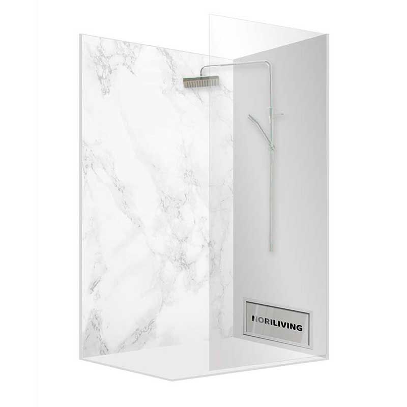 Elegante Duschkabine mit Marmoroptik und integrierter Regendusche von NORLIVING