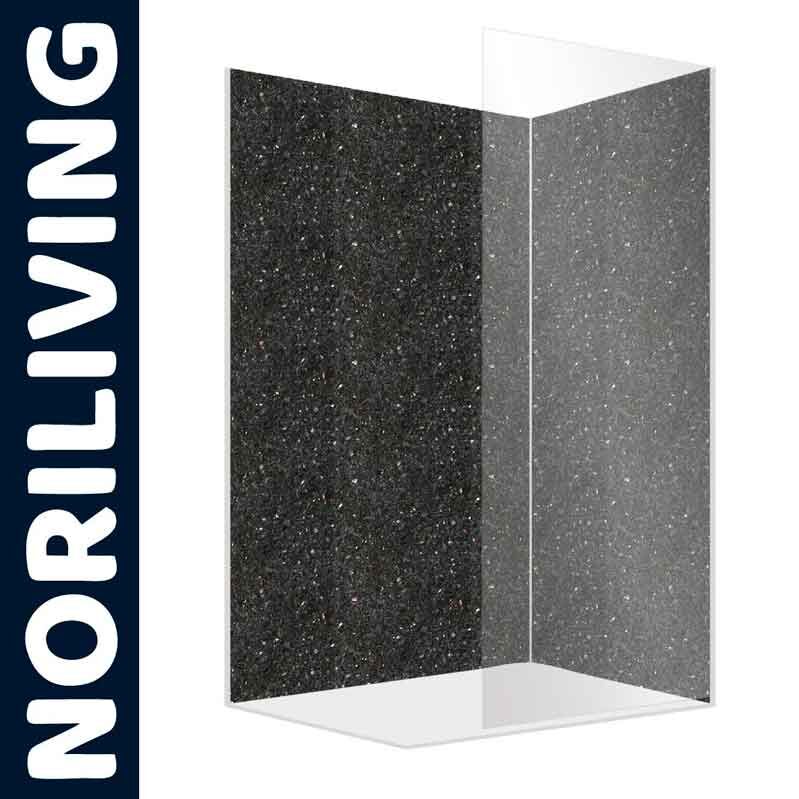 Noriliving Duschwand mit schwarzer Granitoptik für moderne Badezimmer
