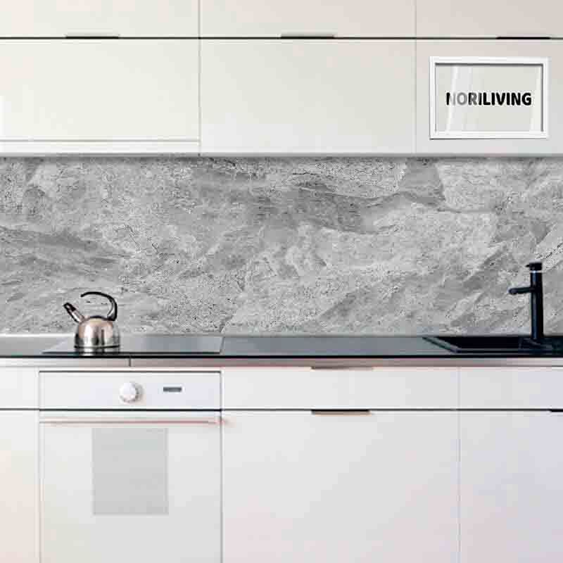 in der Küche eingebaute Küchenrückwand Profiline mit Motiv Marmor beige 025 schwarz-weiß