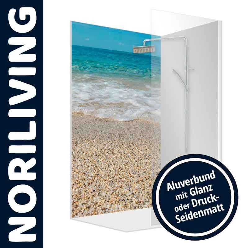 Strandmotiv Duschwand von Noriliving, Aluverbund, Glanz oder Druck-Seidenmatt